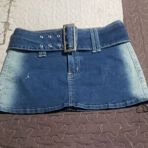 SHEIN Blue Denim Skater Skirt with Belt